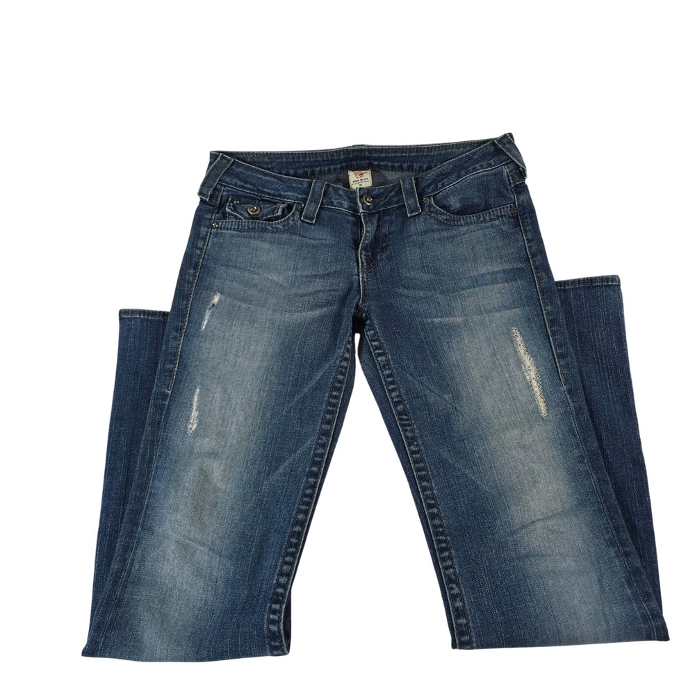 True Religion Womens Low Rise Bootcut Distressed Jeans Blue 31 10564CX